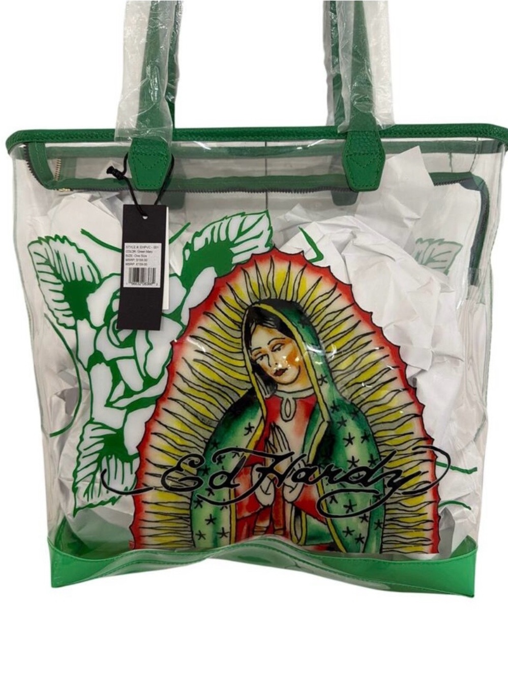 NWT Ed Hardy Clear PVC Virgin Mary Tote Bag MSRP $159